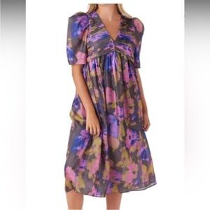 Crosby by Mollie Burch Marley v-neck satin blurred floral midi dress pink